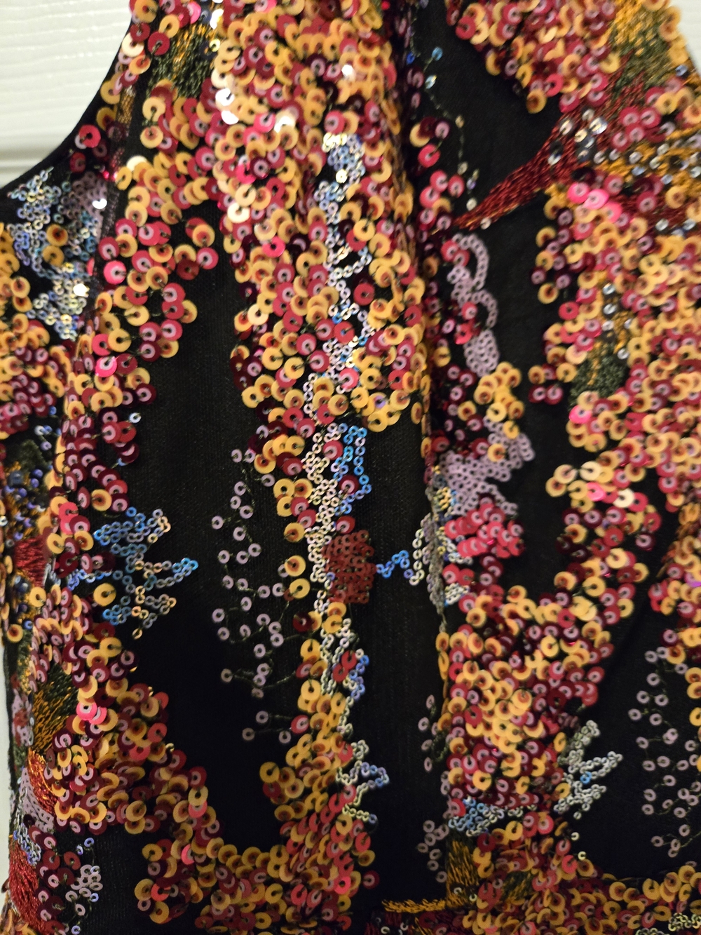 Floral V-Neck Sleeveless Women’s Dress - Black with Pink & Yellow Floral Print - Picture 5 of 9